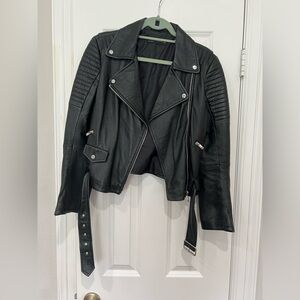 Zara Genuine Leather Black Biker Jacket